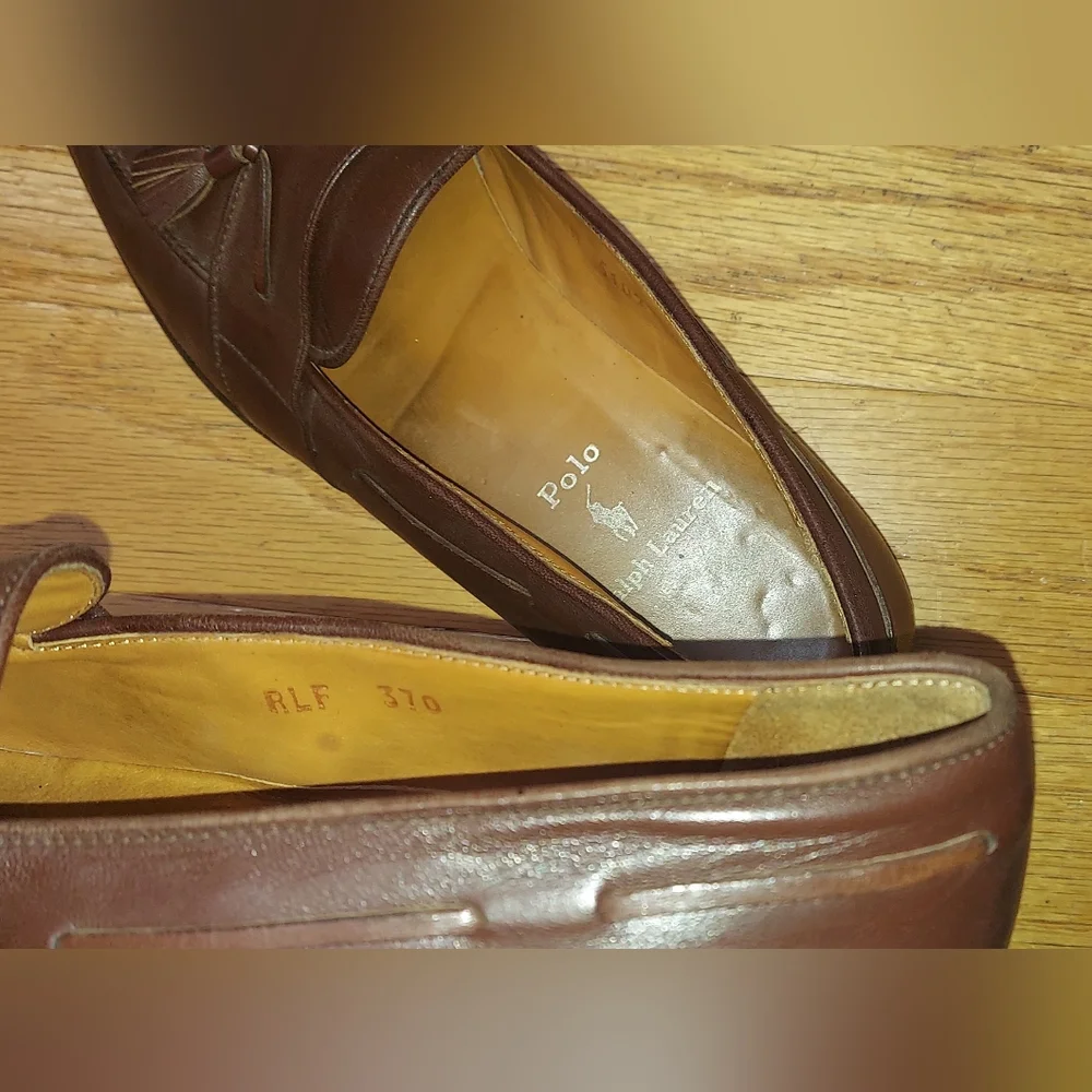 POLO RALPH LAUREN RLF 370 MEN'S BROWN LEATHER LOAFERS SIZE 10 D MADE IN ITALY